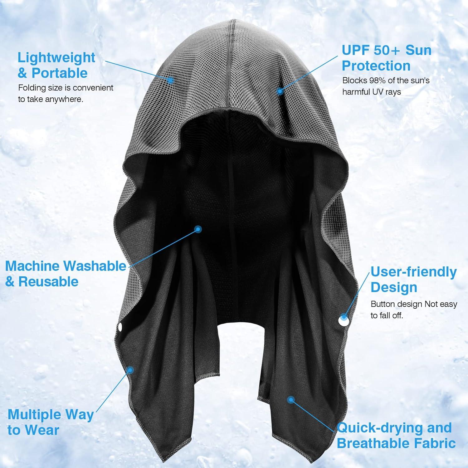 imageSukeen Cooling Hoodie Towel for Men Quick Drying Cooling Towels for Neck and Face Cooling Head Towels Stay Chill Towel Sport Workout Cooling Neck Wrap for Hot WeatherDark Grey