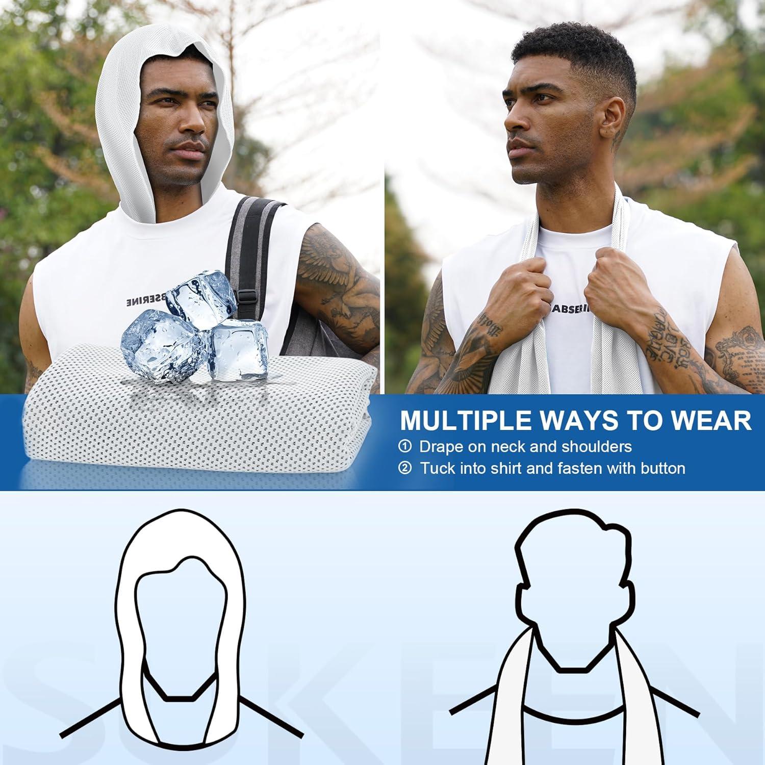 imageSukeen Cooling Hoodie Towel for Men Quick Drying Cooling Towels for Neck and Face Cooling Head Towels Stay Chill Towel Sport Workout Cooling Neck Wrap for Hot WeatherWhite