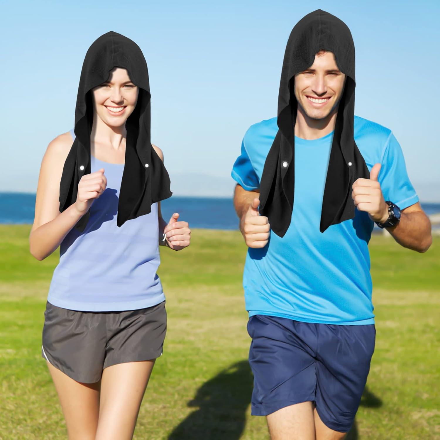 imageSukeen Cooling Hoodie Towel for Men Quick Drying Cooling Towels for Neck and Face Cooling Head Towels Stay Chill Towel Sport Workout Cooling Neck Wrap for Hot WeatherBlack