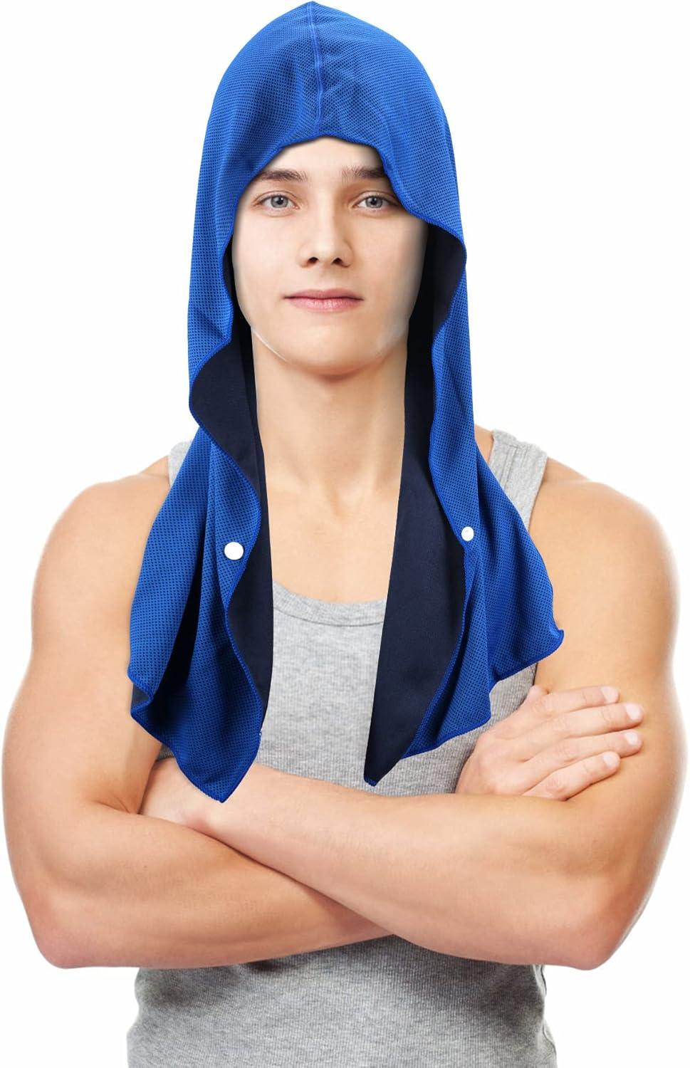 imageSukeen Cooling Hoodie Towel for Men Quick Drying Cooling Towels for Neck and Face Cooling Head Towels Stay Chill Towel Sport Workout Cooling Neck Wrap for Hot WeatherRoyal BlueBlack