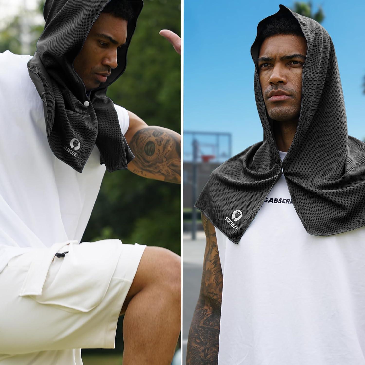 imageSukeen Cooling Hoodie Towel for Men Quick Drying Cooling Towels for Neck and Face Cooling Head Towels Stay Chill Towel Sport Workout Cooling Neck Wrap for Hot Weather2 Black