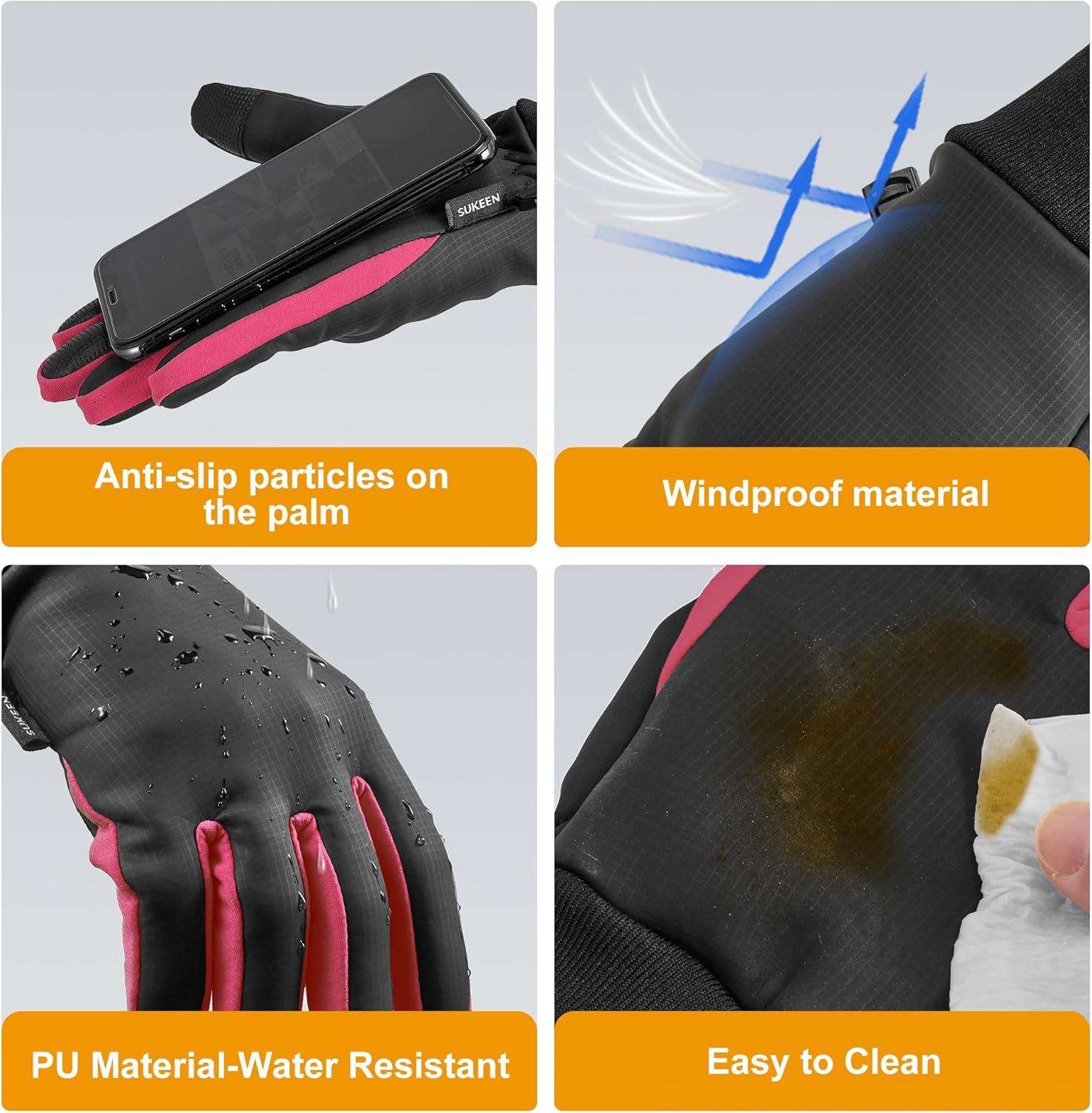 imageSukeen Winter Gloves for Men Women Waterproof AntiSlip Touchscreen Warm Gloves for Runing Cycling Hiking Outdoor RecreationPink