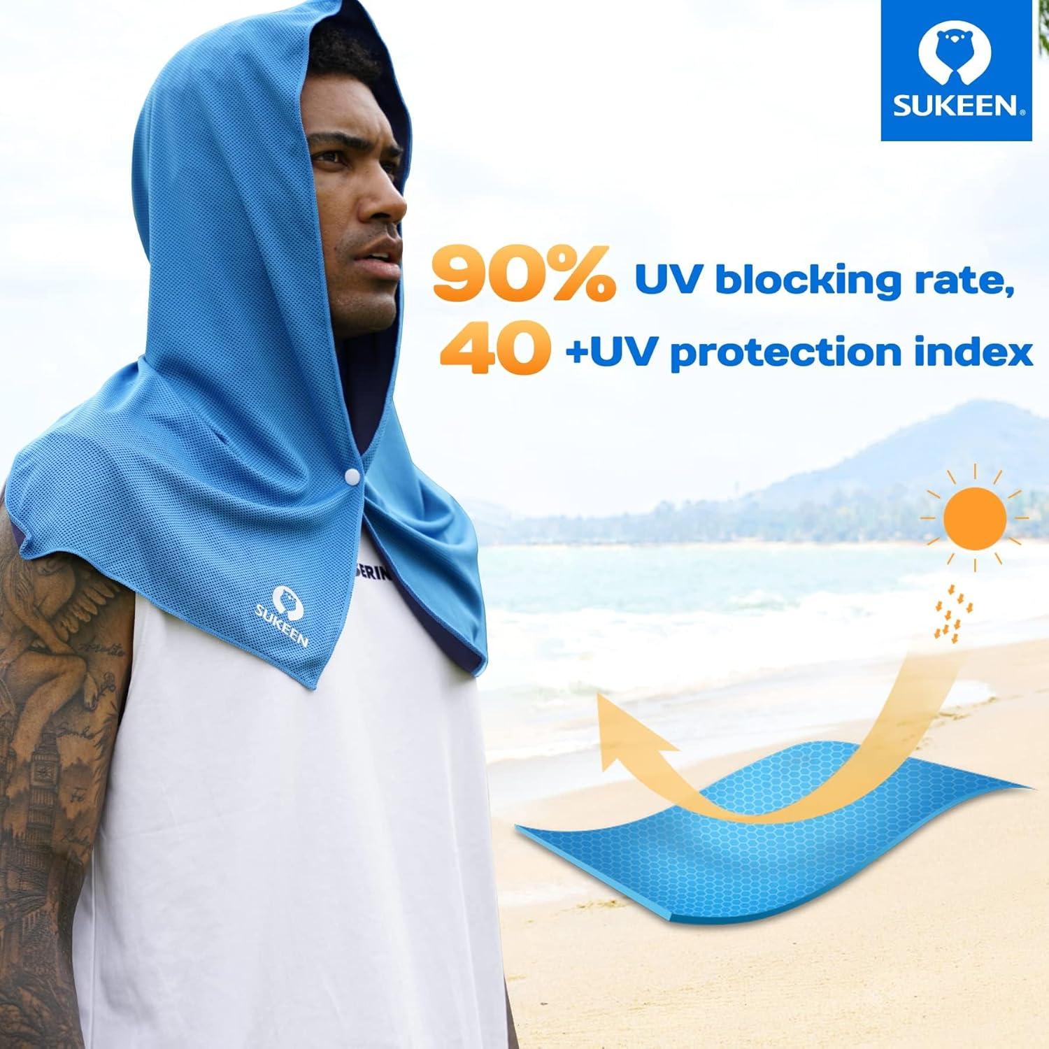 imageSukeen Cooling Hoodie Towel Absorbent QuickDrying Cooling Towels for Neck and Face UV Sun Protection Cooling Neck Wraps Sport Head Cooling Towel Hot WeatherBlackBlue