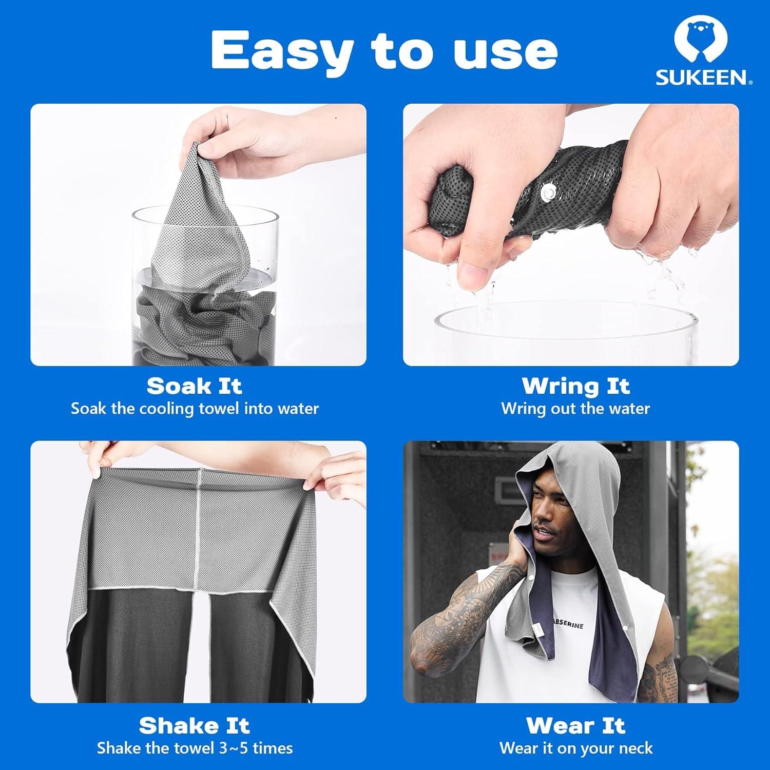 imageSukeen Cooling Hoodie Towel Absorbent QuickDrying Cooling Towels for Neck and Face UV Sun Protection Cooling Neck Wraps Sport Head Cooling Towel Hot WeatherBlackBlueGrey
