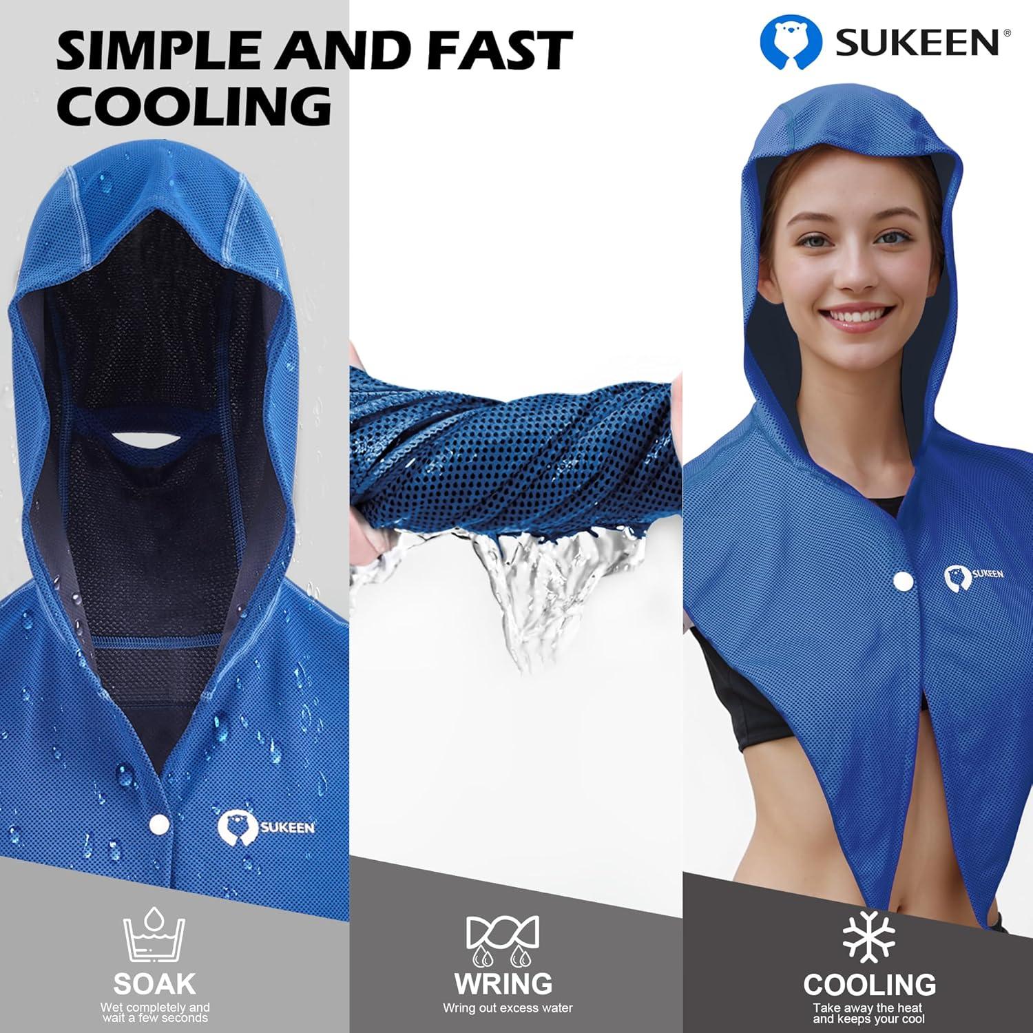 imageSukeen Cooling Hoodie Towel UV Protection Cooling Towels for Neck and Face Lightweight Absorbent Cooling Neck Wraps for Workout