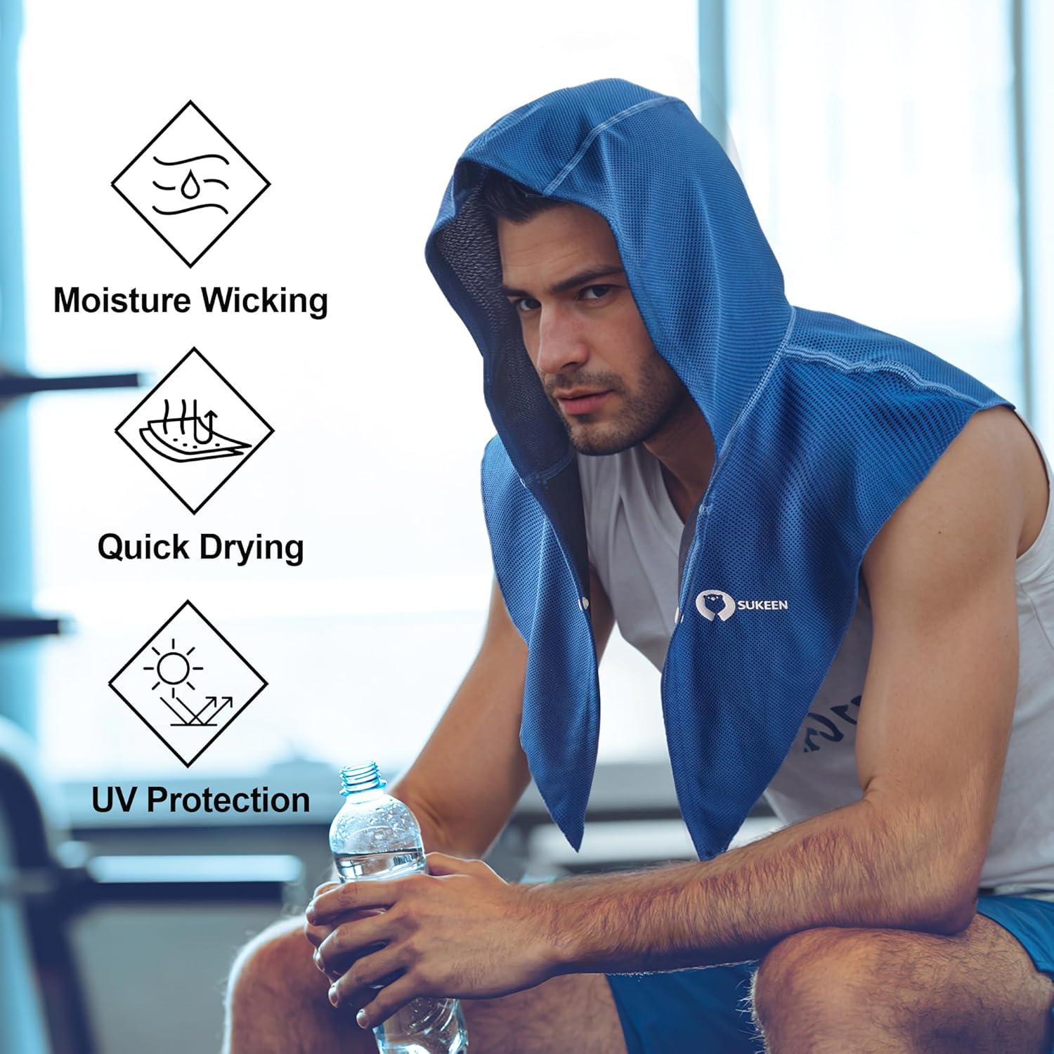 imageSukeen Cooling Hoodie Towel UV Protection Cooling Towels for Neck and Face Lightweight Absorbent Cooling Neck Wraps for Workout