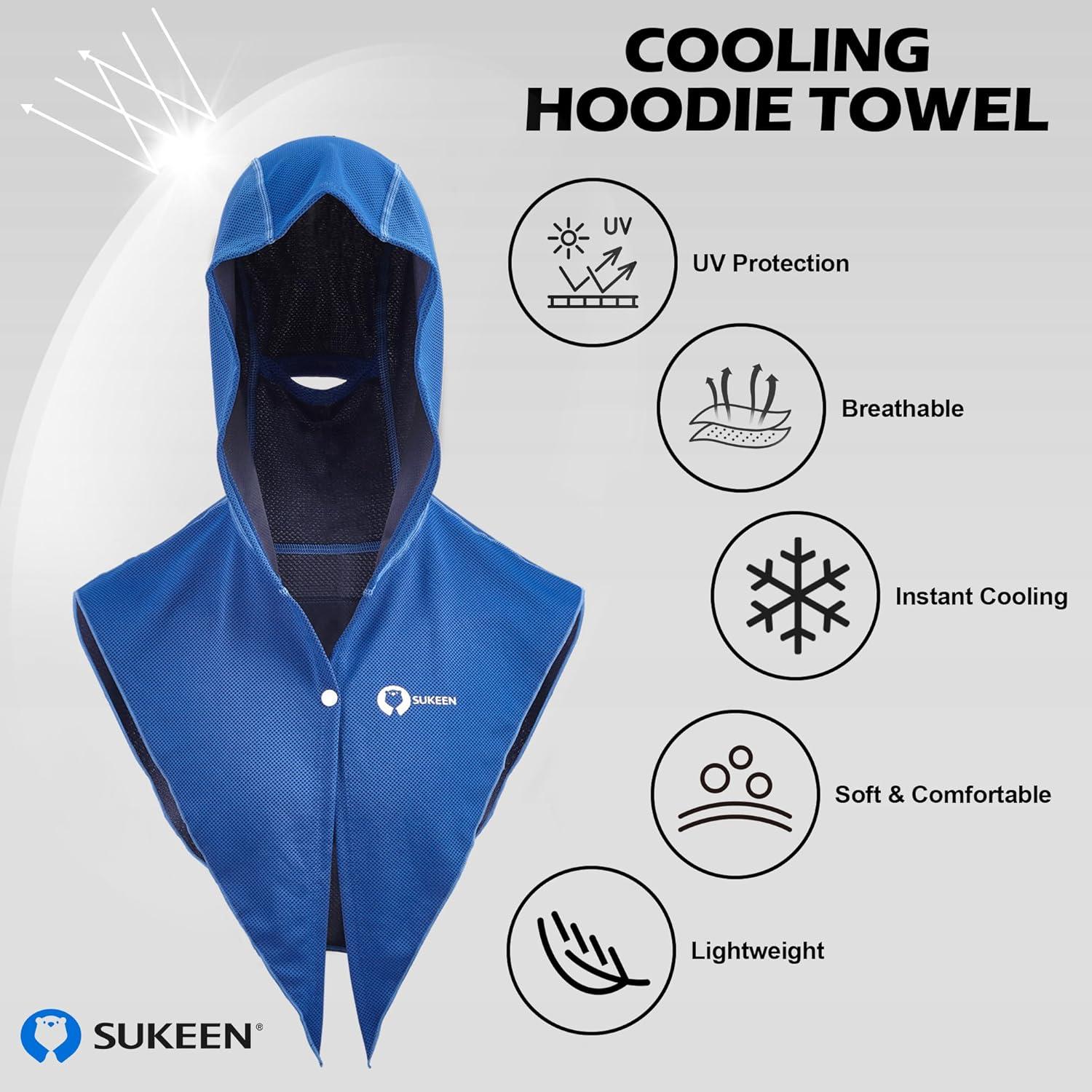 imageSukeen Cooling Hoodie Towel UV Protection Cooling Towels for Neck and Face Lightweight Absorbent Cooling Neck Wraps for Workout