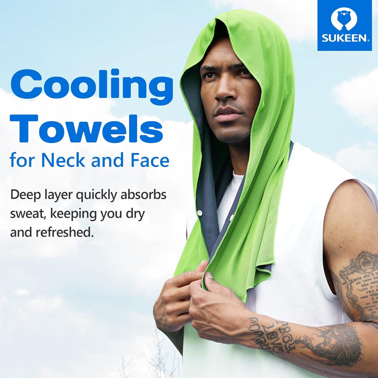 imageSukeen Cooling Hoodie Towel for Men Cooling Towels for Neck and Face Cools When Wet Cooling Neck Wraps Sport Workout Camping Cycling Cool Towel for Hot WeatherBlueGreen