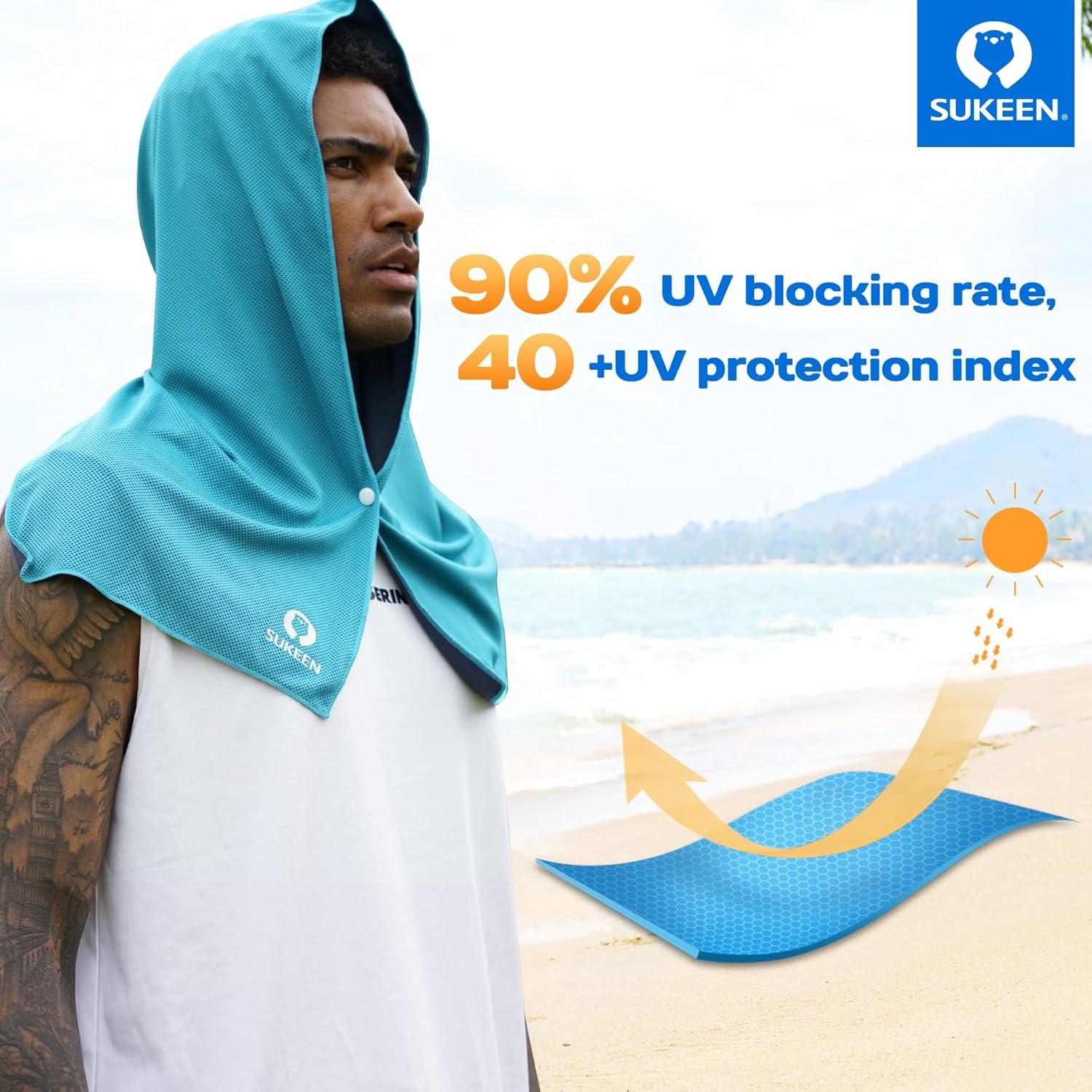 imageSukeen Cooling Hoodie Towel for Men Cooling Towels for Neck and Face Cools When Wet Cooling Neck Wraps Sport Workout Camping Cycling Cool Towel for Hot WeatherLake BlueGrey