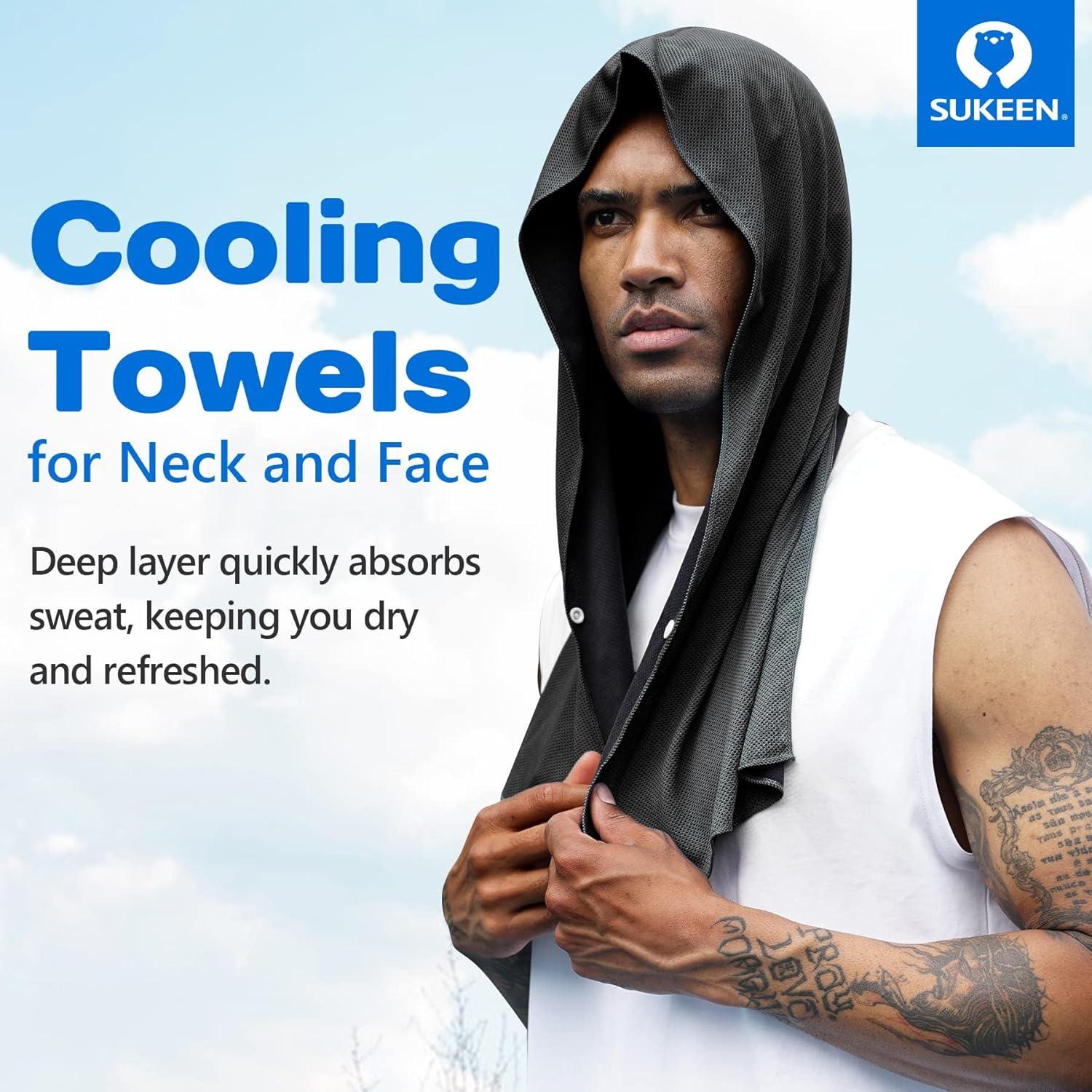 imageSukeen Cooling Hoodie Towel for Men Cooling Towels for Neck and Face Cools When Wet Cooling Neck Wraps Sport Workout Camping Cycling Cool Towel for Hot WeatherBlackBlue
