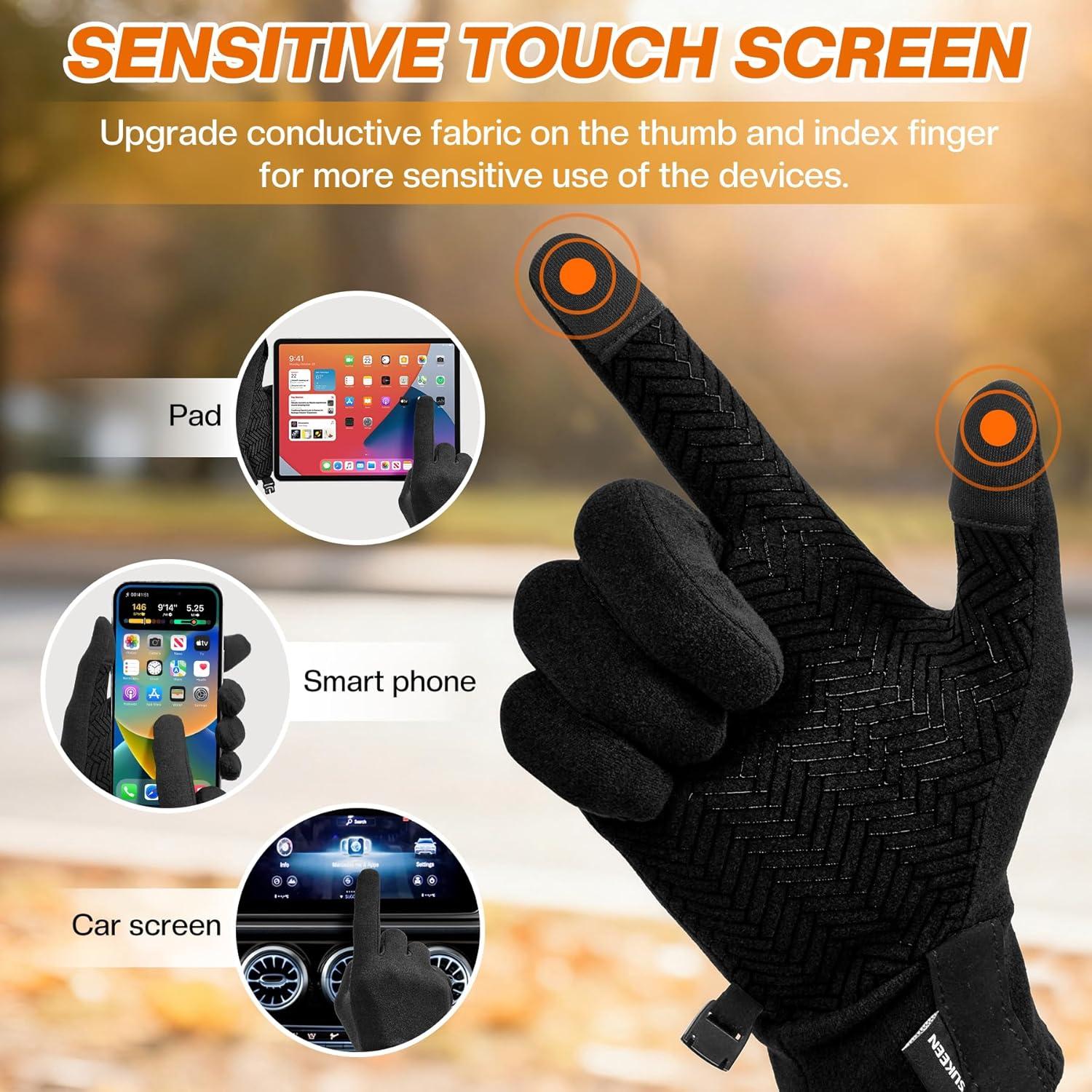 imageSukeen Lightweight Running Gloves for Men Women Touchscreen AntiSlip Sports Gloves Winter Warm Gloves for Cycling DrivingBlack