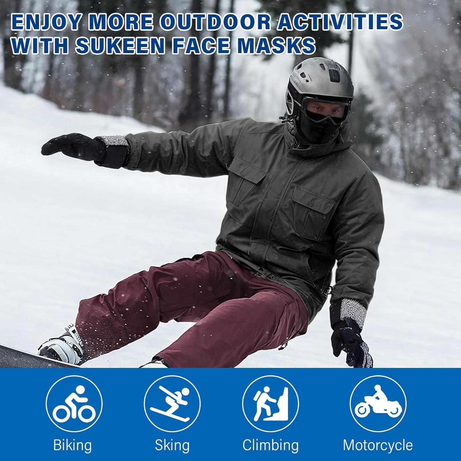imageSukeen Winter Balaclava Breathable Face Mask Ski Mask for Men Women Warmer Bandana Face Cover Cold Neck Gaiters for OutdoorBlack