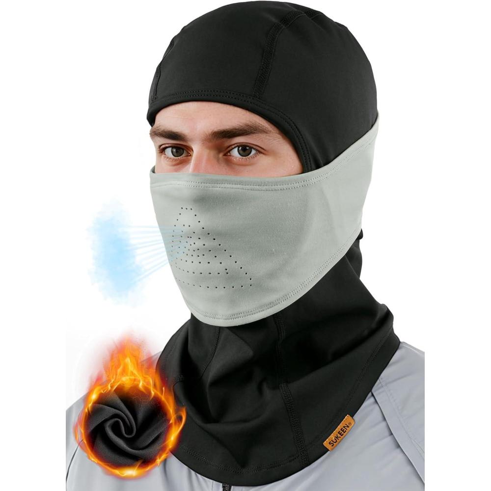 imageSukeen Winter Balaclava Breathable Face Mask Ski Mask for Men Women Warmer Bandana Face Cover Cold Neck Gaiters for OutdoorGrey