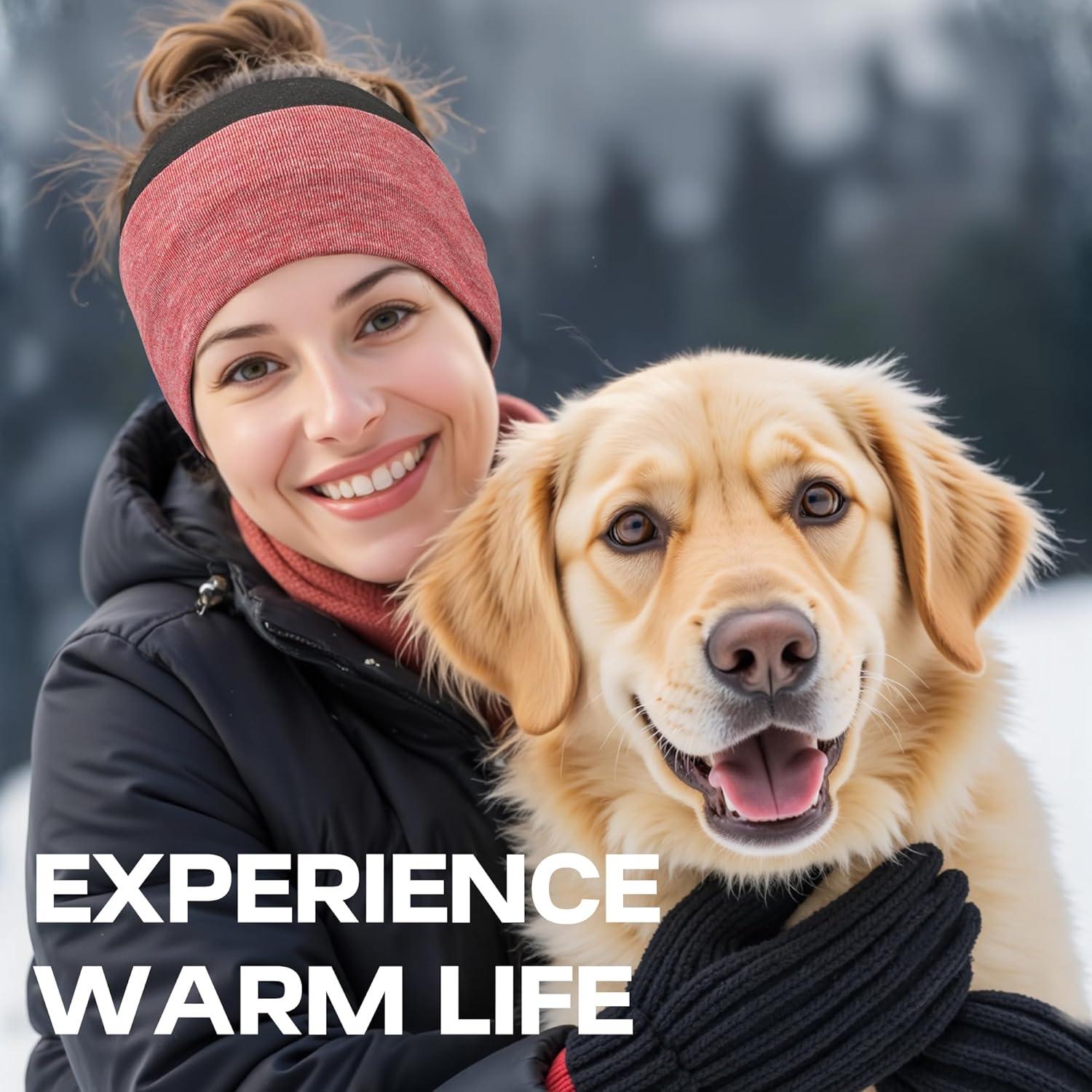 imageSukeen Ear Warmer Headband for Women DoubleLayer Warm Winter Headbands for Women Ear Muffs for Running Cycling SportsBlack Red