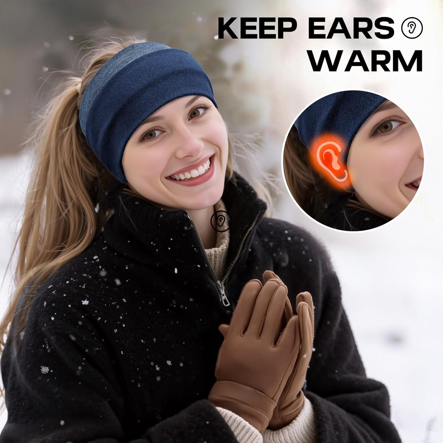 imageSukeen Ear Warmer Headband for Women DoubleLayer Warm Winter Headbands for Women Ear Muffs for Running Cycling SportsBlue Navy Blue