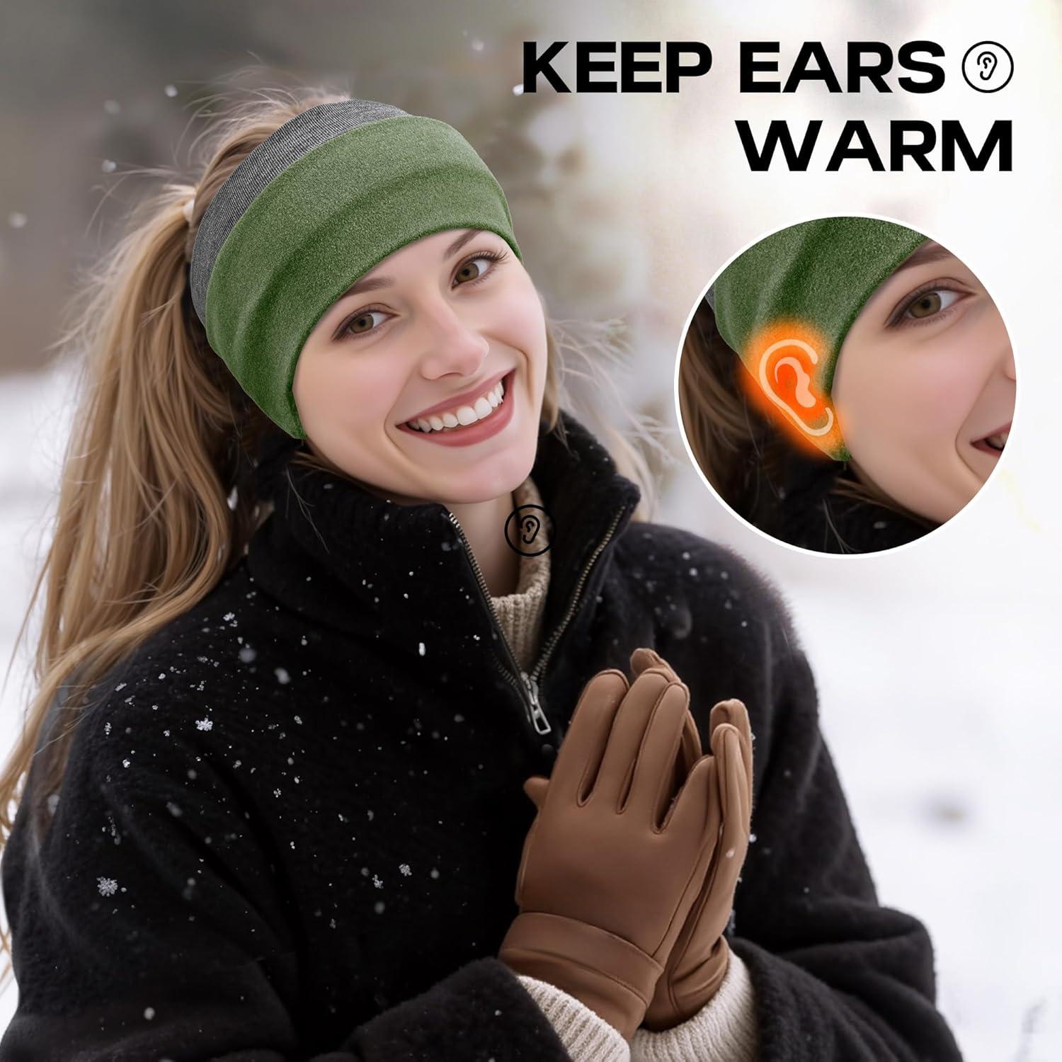 imageSukeen Ear Warmer Headband for Women DoubleLayer Warm Winter Headbands for Women Ear Muffs for Running Cycling SportsBrown Green