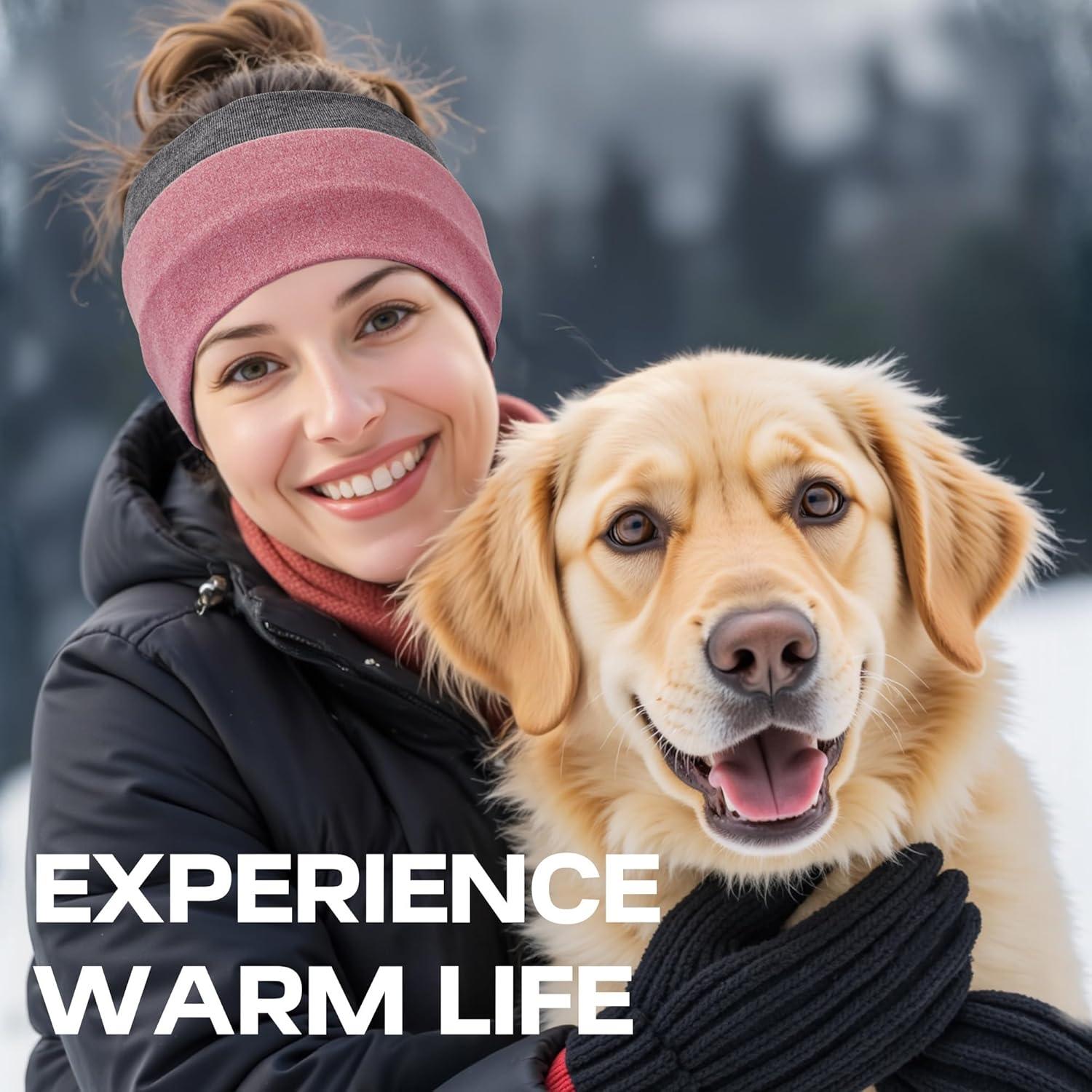 imageSukeen Ear Warmer Headband for Women DoubleLayer Warm Winter Headbands for Women Ear Muffs for Running Cycling SportsBrown Rose Red