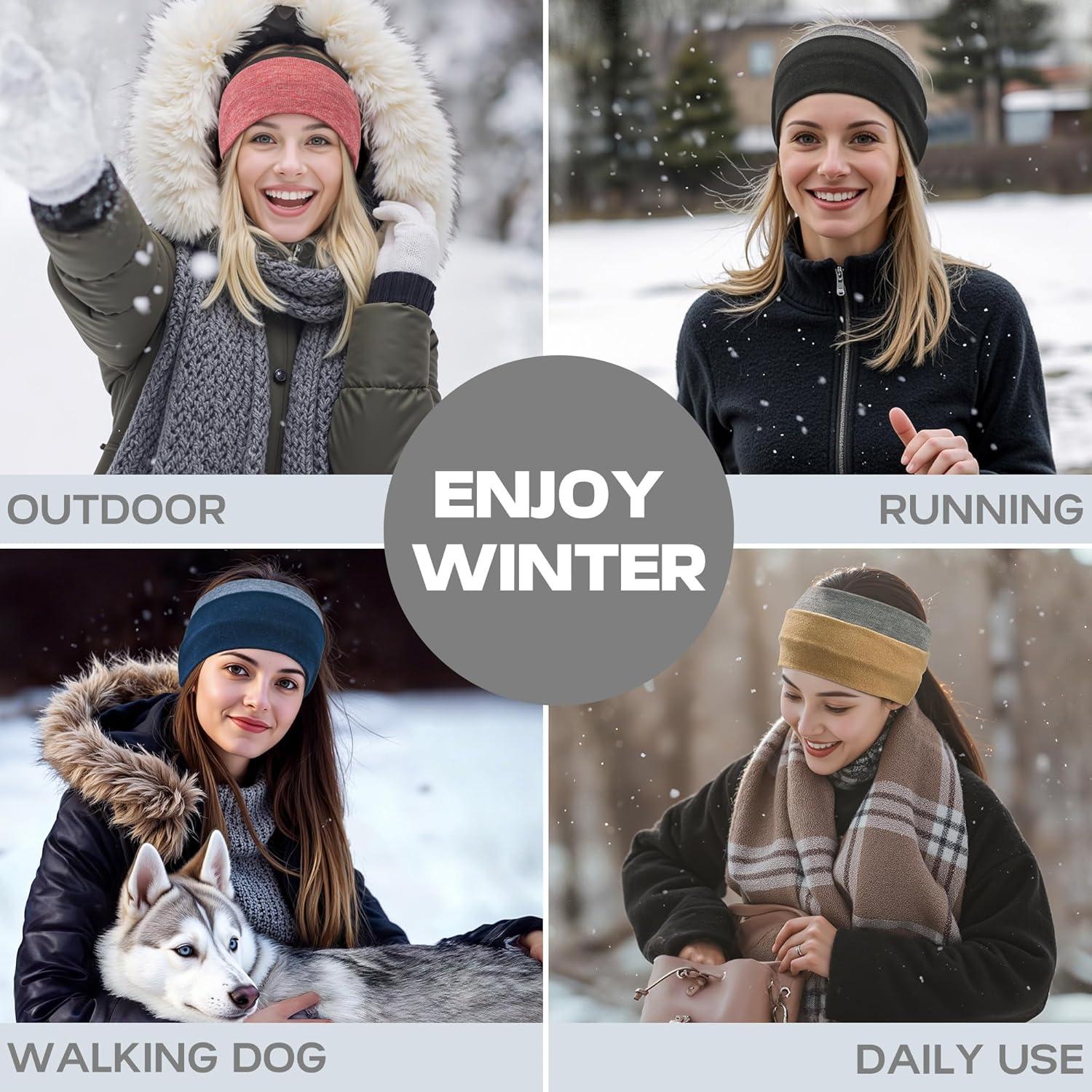 imageSukeen Ear Warmer Headband for Women DoubleLayer Warm Winter Headbands for Women Ear Muffs for Running Cycling Sportsz Beige Baby Blue  2 pack