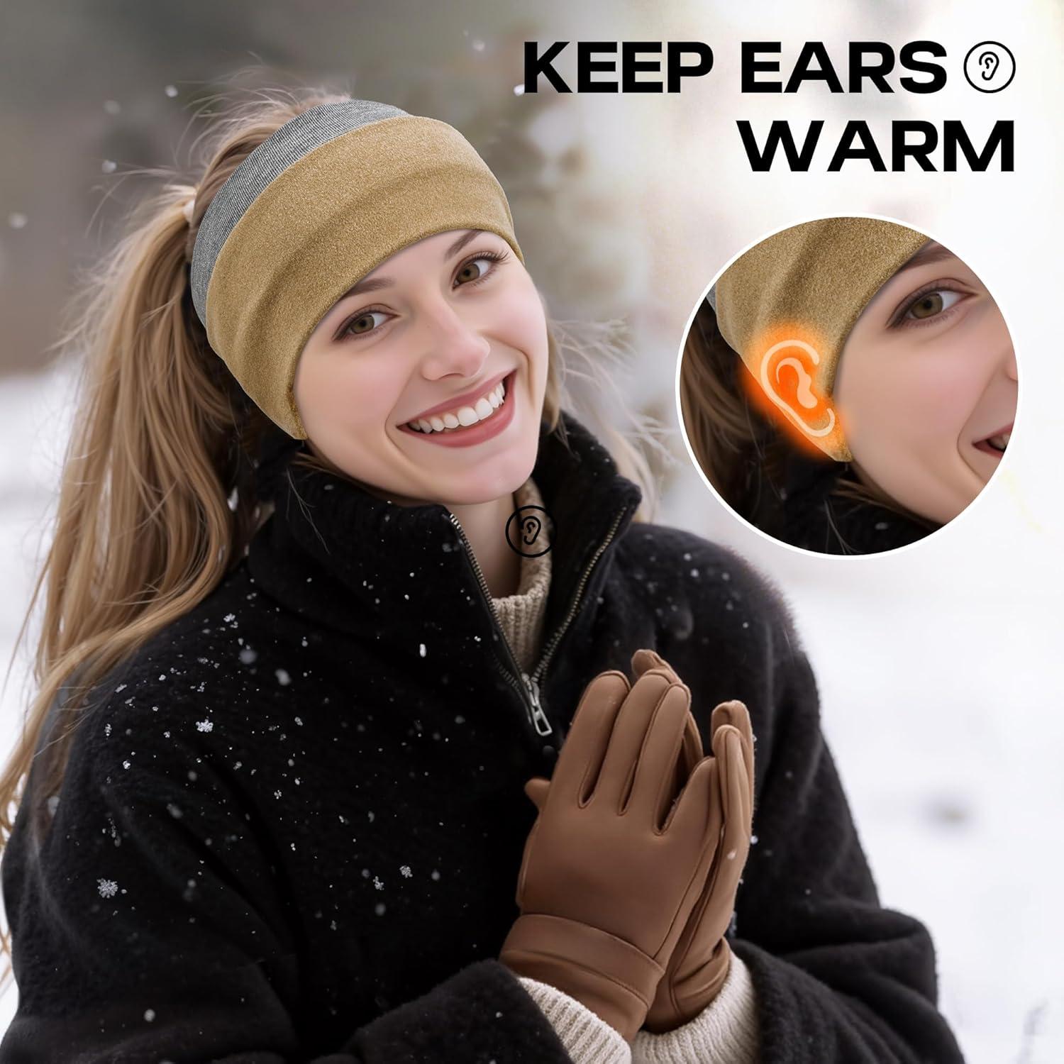 imageSukeen Ear Warmer Headband for Women DoubleLayer Warm Winter Headbands for Women Ear Muffs for Running Cycling Sportsz Beige Baby Blue  2 pack