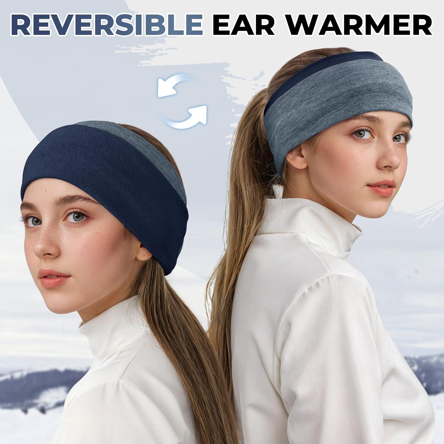 imageSukeen Ear Warmer Headband for Women DoubleLayer Warm Winter Headbands for Women Ear Muffs for Running Cycling Sportsz Black Blue  2 pack