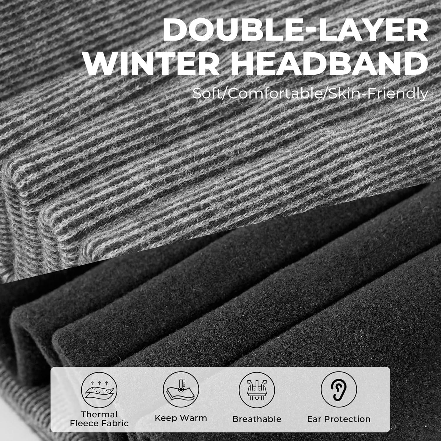 imageSukeen Ear Warmer Headband for Women DoubleLayer Warm Winter Headbands for Women Ear Muffs for Running Cycling Sportsz Black Blue  2 pack