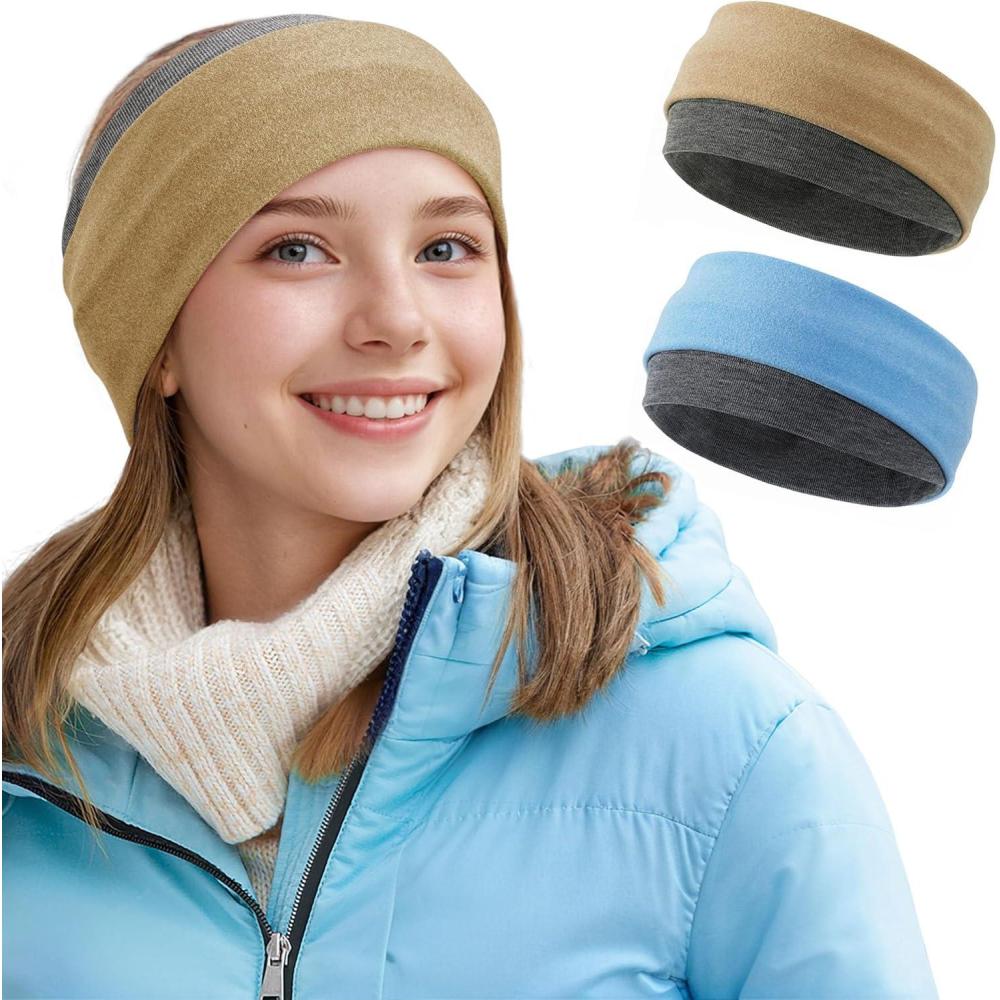 imageSukeen Ear Warmer Headband for Women DoubleLayer Warm Winter Headbands for Women Ear Muffs for Running Cycling Sportsz Beige Baby Blue  2 pack