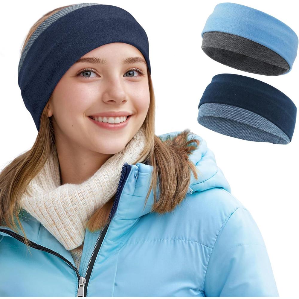 imageSukeen Ear Warmer Headband for Women DoubleLayer Warm Winter Headbands for Women Ear Muffs for Running Cycling Sportsz Blue Baby Blue  2 pack