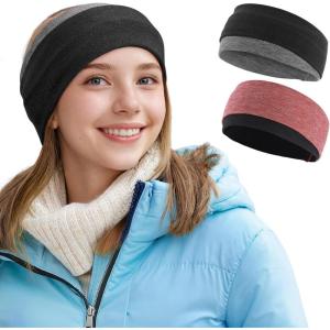 imageSukeen Ear Warmer Headband for Women DoubleLayer Warm Winter Headbands for Women Ear Muffs for Running Cycling Sportsz Black Red  2 pack