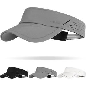 image:imageSukeen Sports Sun Visor Men Women Reflective Running Visors Lightweight Adjustable Visor Hat for Golf Tennis Sunglass SlotsGrey