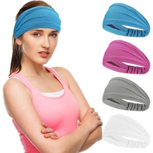 image:imageSukeen Cooling Wide Headbands Women Instant Cooling NonSlip Sweat Band Headbands Moisture Wicking Head Bands 4 Pack BlueRose RedDrak GrayWhite