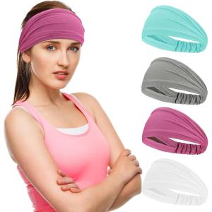 image:imageSukeen Cooling Wide Headbands Women Instant Cooling NonSlip Sweat Band Headbands Moisture Wicking Head Bands 4 Pack Macaron BlueWhiteDrak GrayRose Red