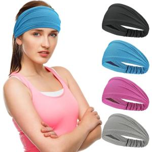 image:imageSukeen Cooling Wide Headbands Women Instant Cooling NonSlip Sweat Bands Moisture Wicking Head Bands 4 Pack BlackBlueRose RedDrak Gray