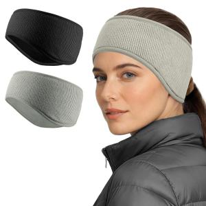 image:imageSukeen Ear Warmers for Women Soft Warm DoubleLayer Winter Headbands for Women Ponytail NonSlip Ear Warmer Headband for Cold Weather Running Cycling Hiking Skiing Blackz BlackGray
