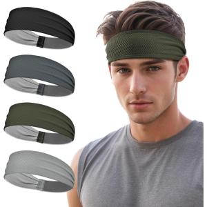 image:imageSukeen Sports Headbands for Men Moisture Wicking Sweat Bands Headbands NonSlip Breathable Elastic Sweatband Running Headband for Yoga Tennis Fitness WorkoutBlackDark GrayDark GreenGray