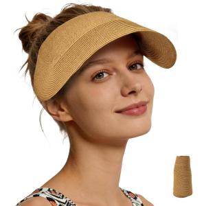 image:imageSukeen Sun Visor Hat for Women Straw Sun Visors Summer MoistureWicking Packable Straw Beach Hats for Outdoor TravelBeige