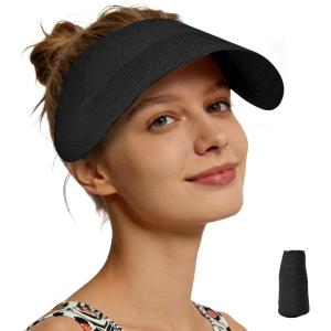 image:imageSukeen Sun Visor Hat for Women Straw Sun Visors Summer MoistureWicking Packable Straw Beach Hats for Outdoor TravelBlack