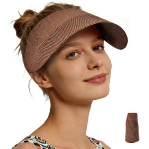 image:imageSukeen Sun Visor Hat for Women Straw Sun Visors Summer MoistureWicking Packable Straw Beach Hats for Outdoor TravelBrown