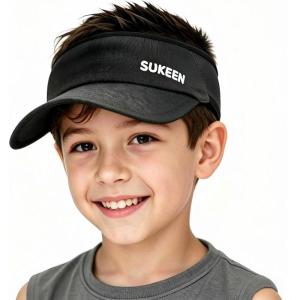 image:imageSukeen Kids Sun Visor Hat for Girls Boys UPF50 Lightweight Cooling Stretchable Packable Sun Hat Outdoor Sports Running Tennis Golf Black