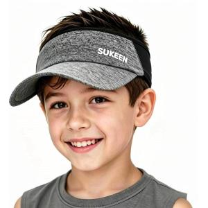 image:imageSukeen Kids Sun Visor Hat for Girls Boys UPF50 Lightweight Cooling Stretchable Packable Sun Hat Outdoor Sports Running Tennis Golf Black and Grey