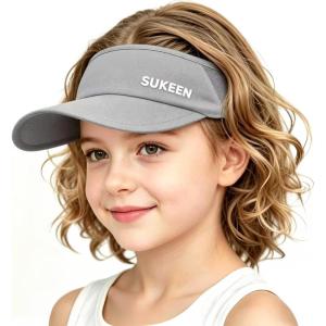 image:imageSukeen Kids Sun Visor Hat for Girls Boys UPF50 Lightweight Cooling Stretchable Packable Sun Hat Outdoor Sports Running Tennis Golf Light Grey