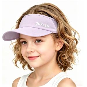 image:imageSukeen Kids Sun Visor Hat for Girls Boys UPF50 Lightweight Cooling Stretchable Packable Sun Hat Outdoor Sports Running Tennis Golf Light Purple