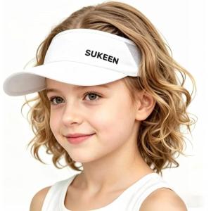 image:imageSukeen Kids Sun Visor Hat for Girls Boys UPF50 Lightweight Cooling Stretchable Packable Sun Hat Outdoor Sports Running Tennis Golf White