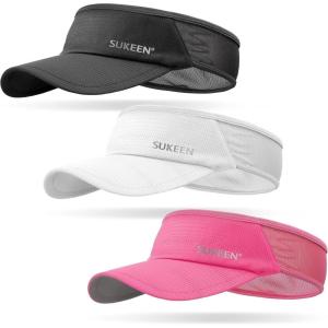 image:imageSukeen 3 Pack Sports Sun Visor Men Women Lightweight Packable Cooling Stretchy Visor Hat for Running Tennis GolfBlackWhiteRose Red
